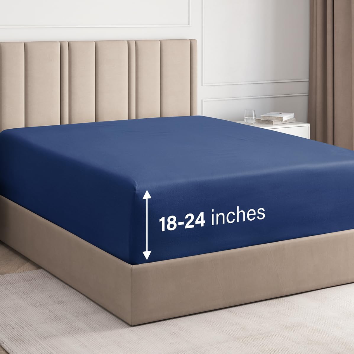 tes Deep Pocket Single Fitted Sheet - Navy Blue