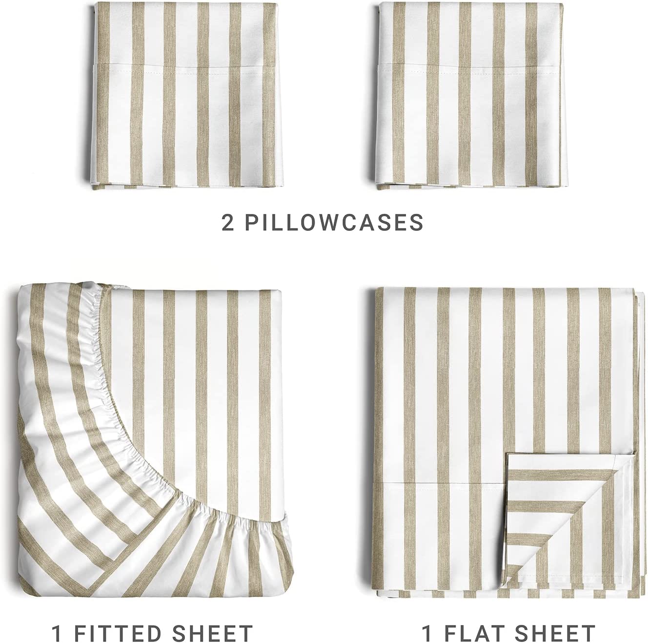 4 Piece Striped Sheet Set - Beige