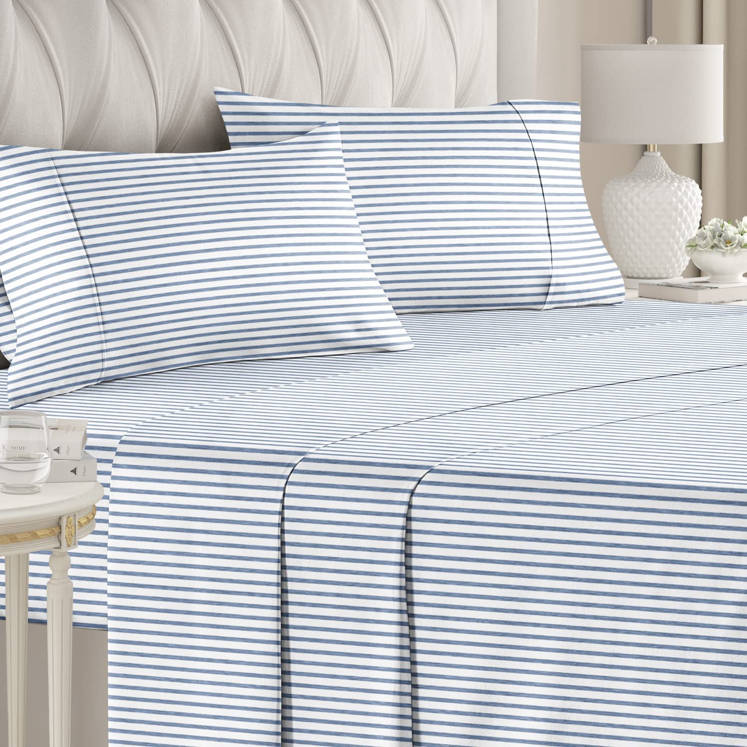 4 Piece Striped Sheet Set - Blue