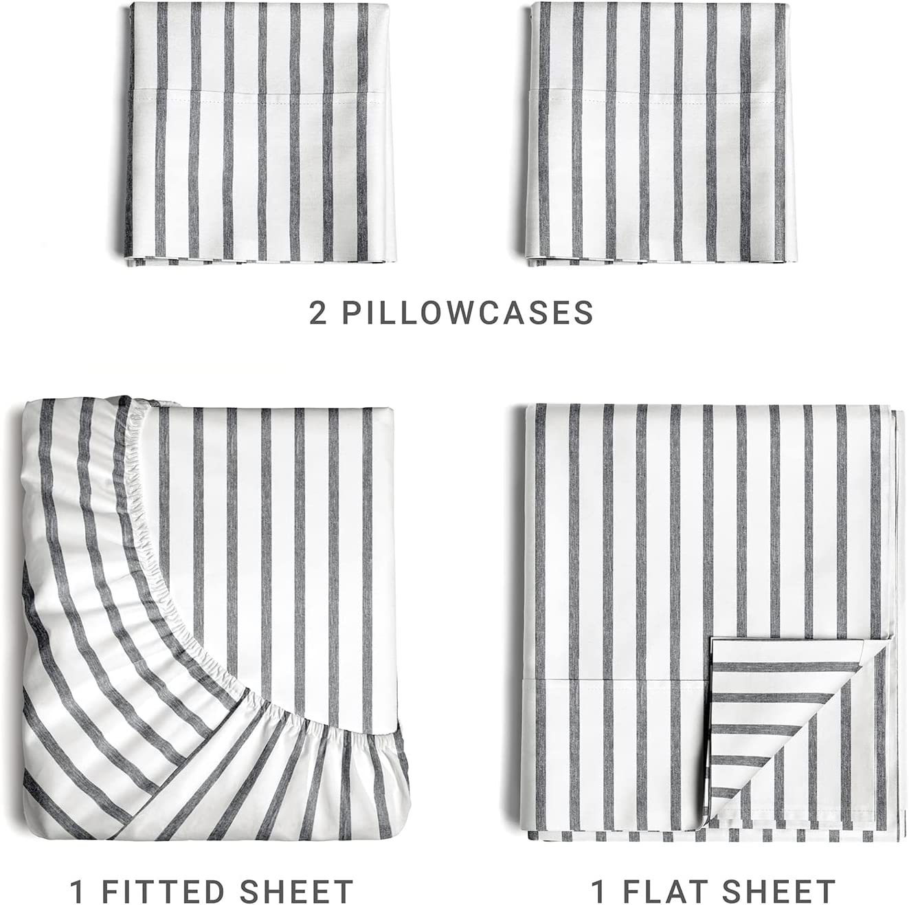 4 Piece Striped Sheet Set - Grey