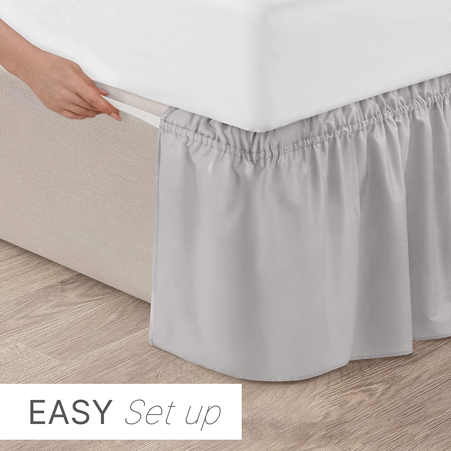 tes Ruffled Elastic Wrap Around Bedskirt 15 Inch Drop - Light Gray