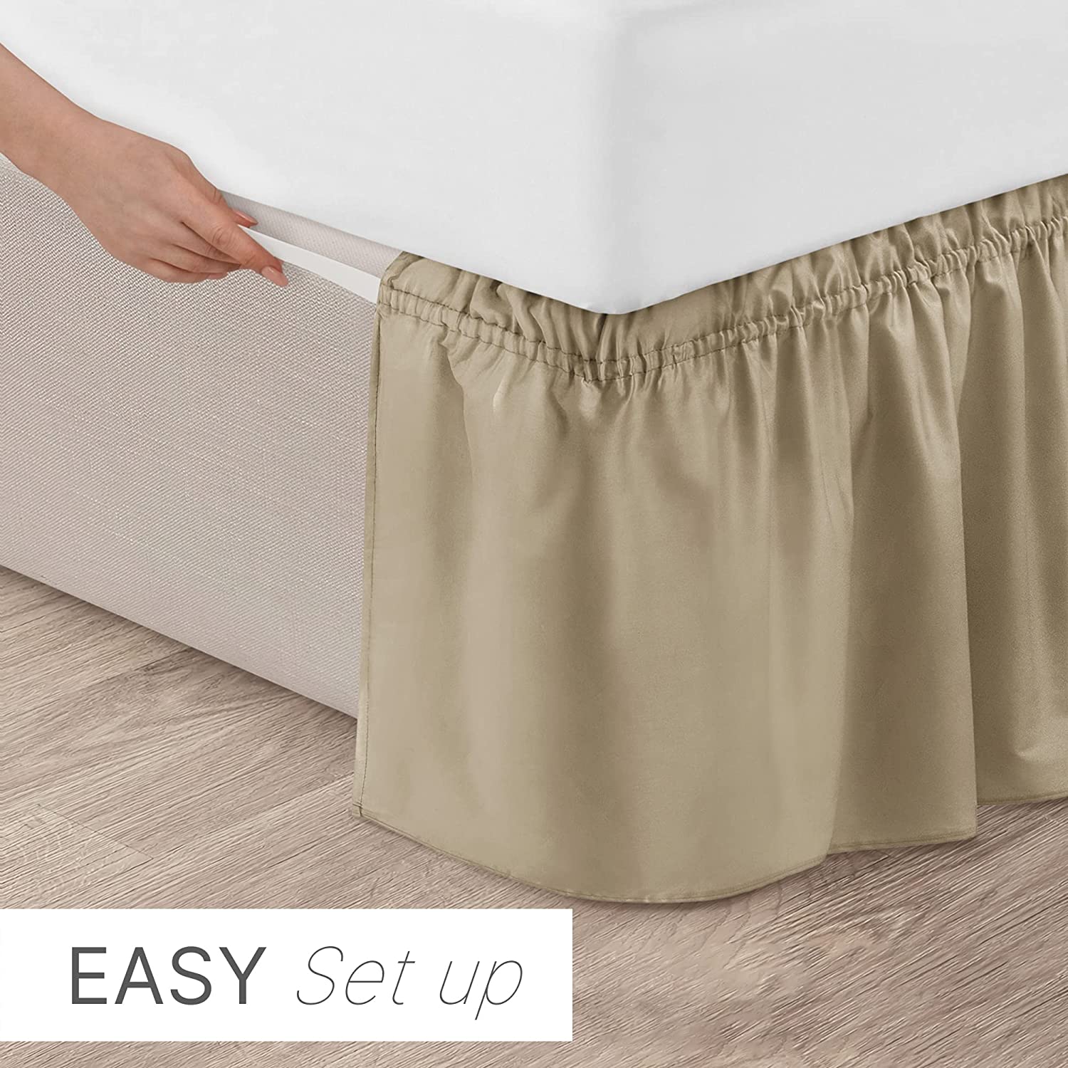 tes Ruffled Elastic Wrap Around Bedskirt 15 Inch Drop - Beige