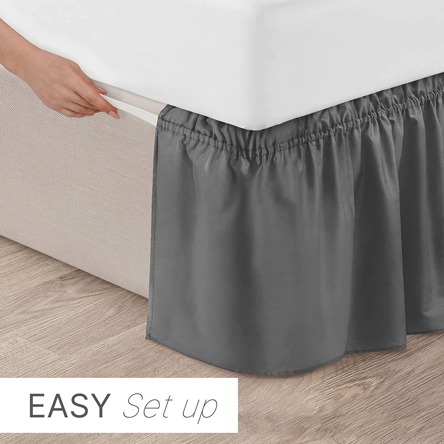 tes Ruffled Elastic Wrap Around Bedskirt 15 Inch Drop - Gray