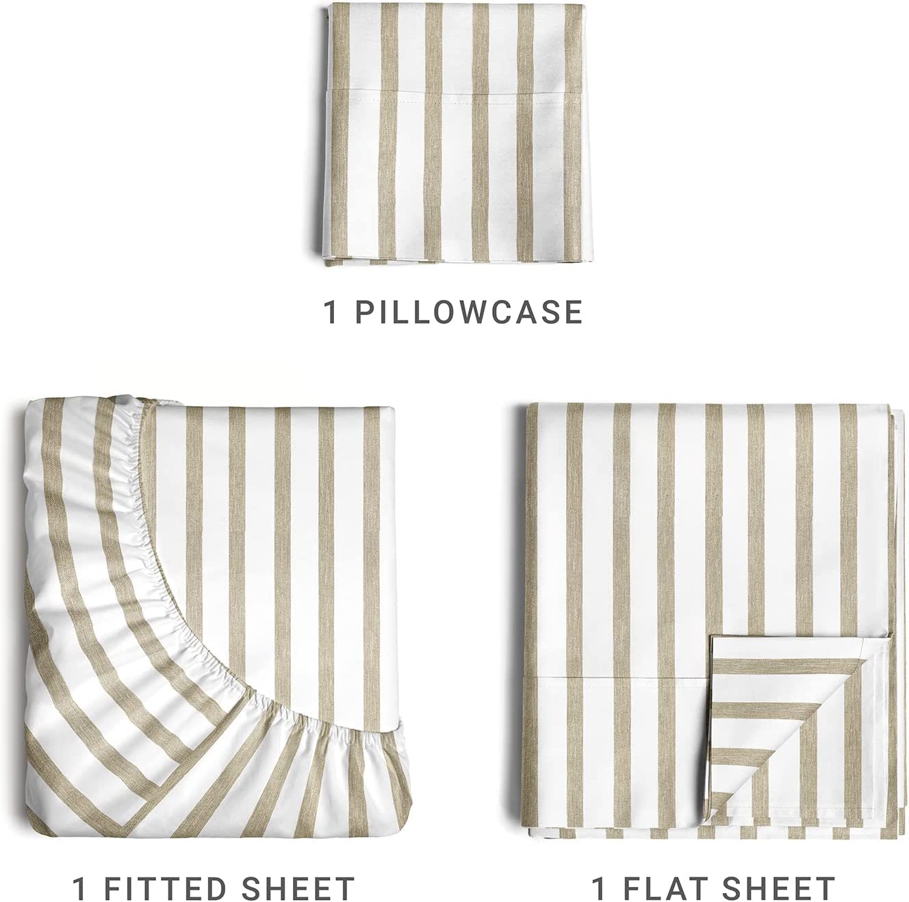4 Piece Striped Sheet Set - Beige