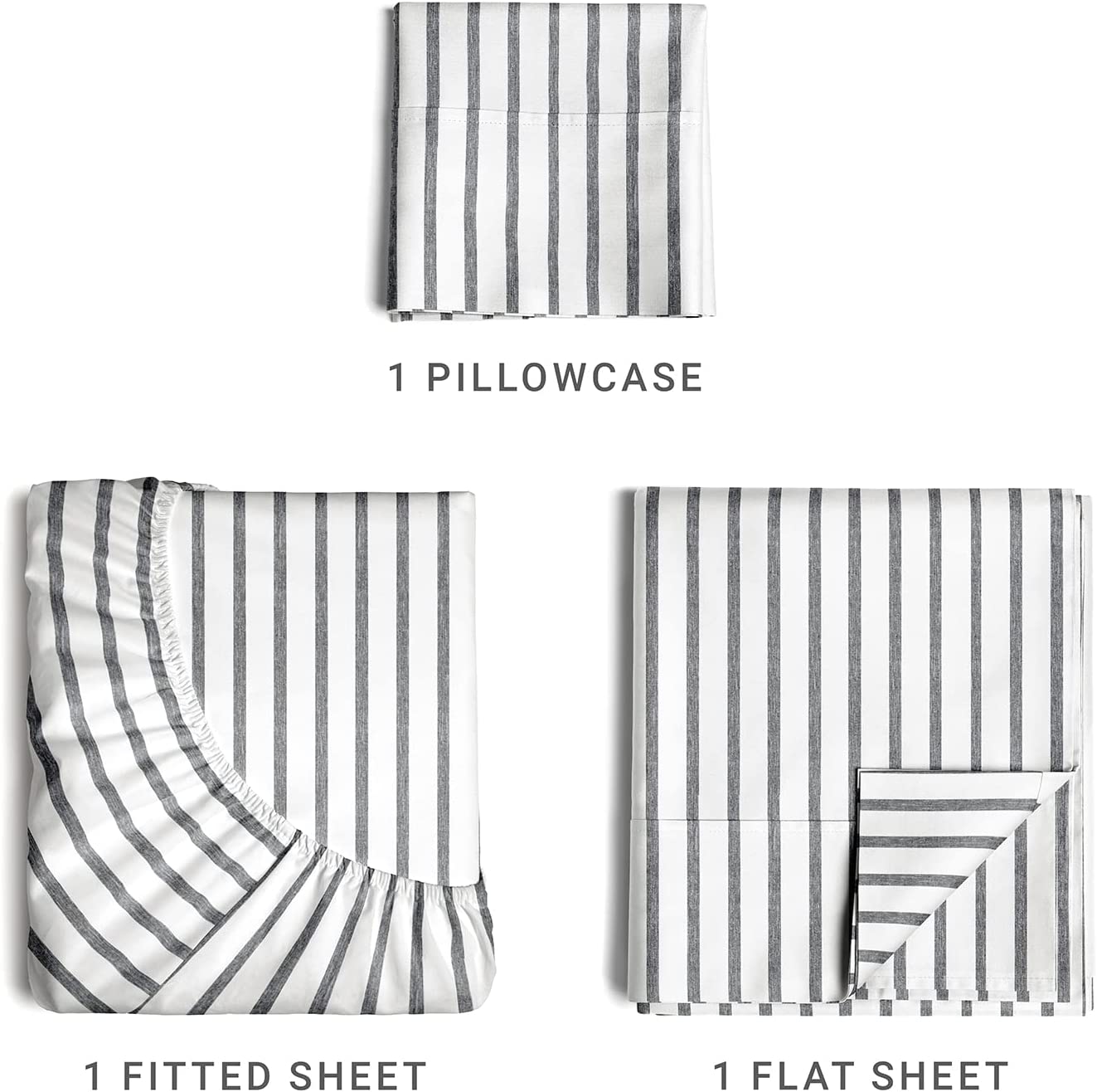 4 Piece Striped Sheet Set - Grey
