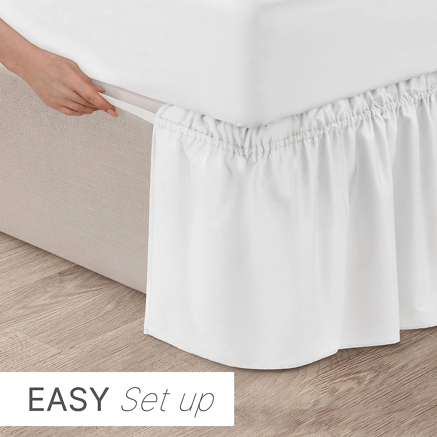 Ruffled Elastic Wrap Around Bedskirt 15 Inch Drop - White