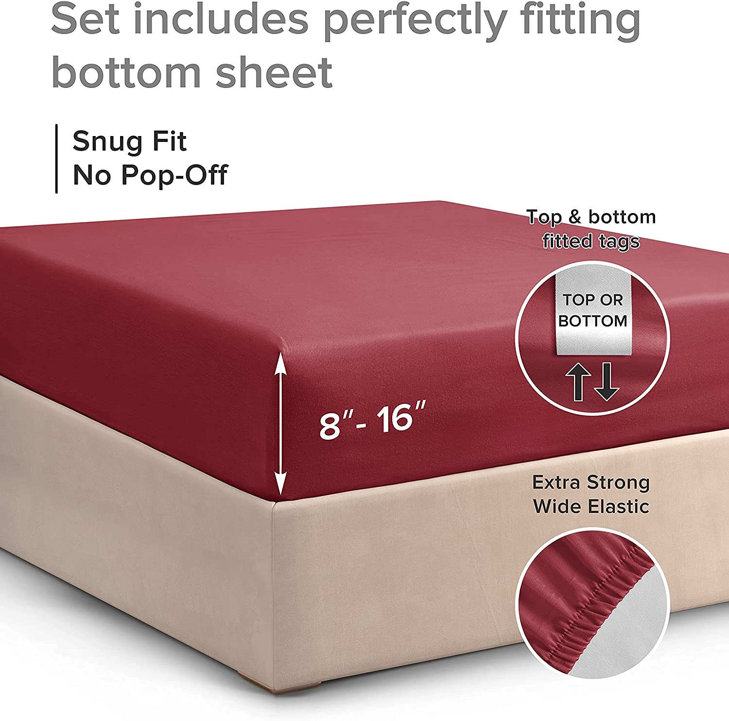 tes Standard Single Fitted Sheet - Burgundy