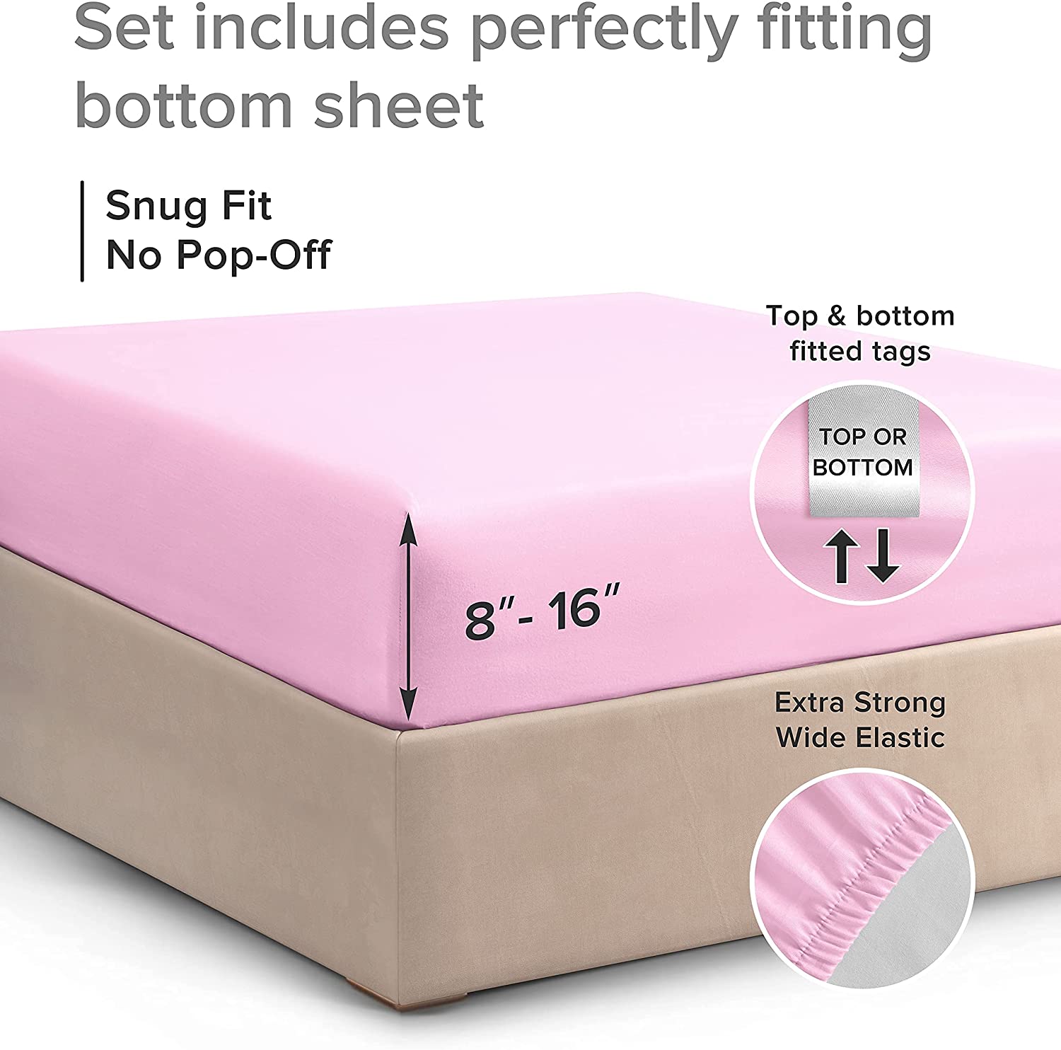 tes Standard Single Fitted Sheet - Pink