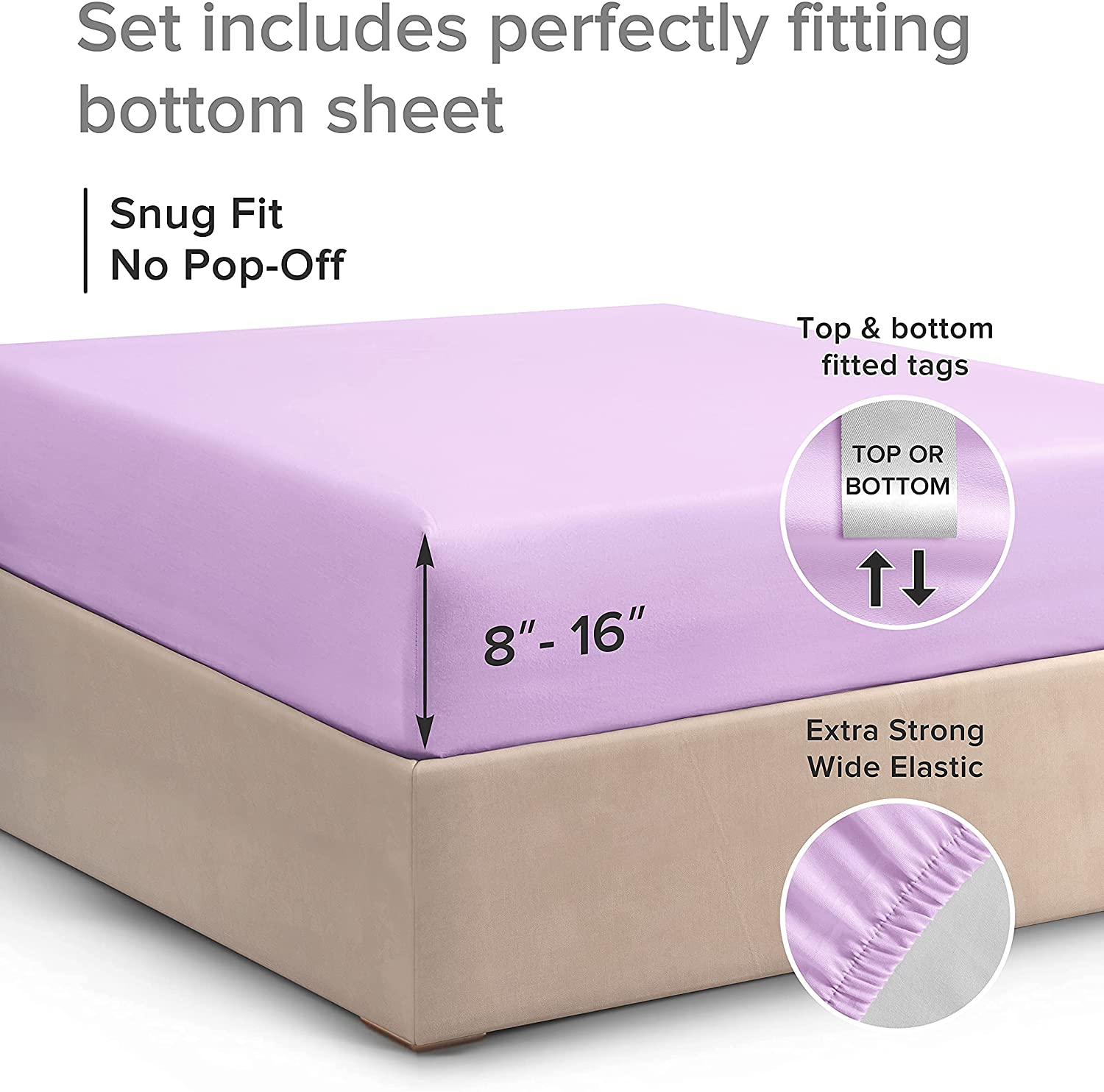 tes Standard Single Fitted Sheet - Light Purple