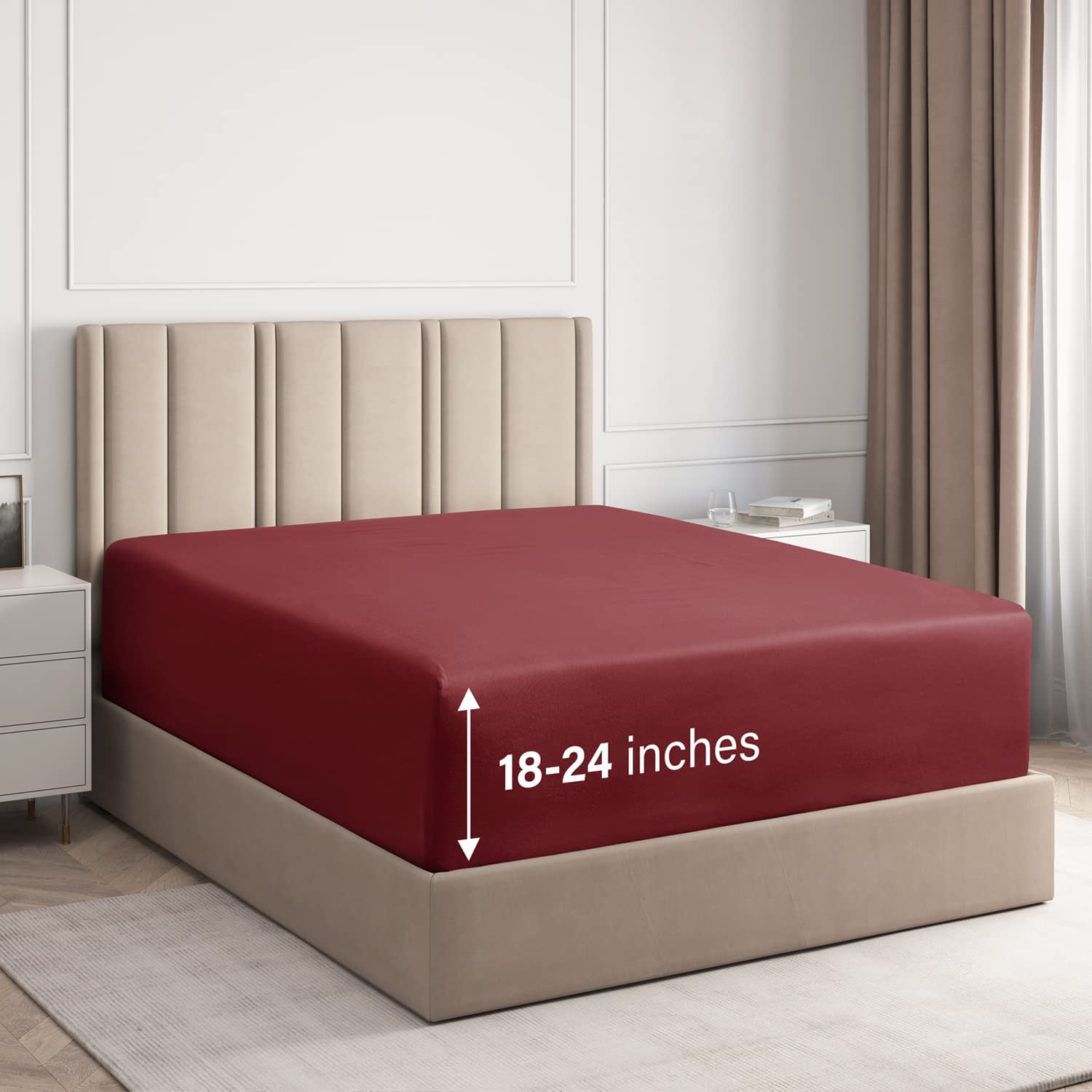 Cotton 400 Thread Count Deep Pocket Single Fitted Sheet - Burgundy