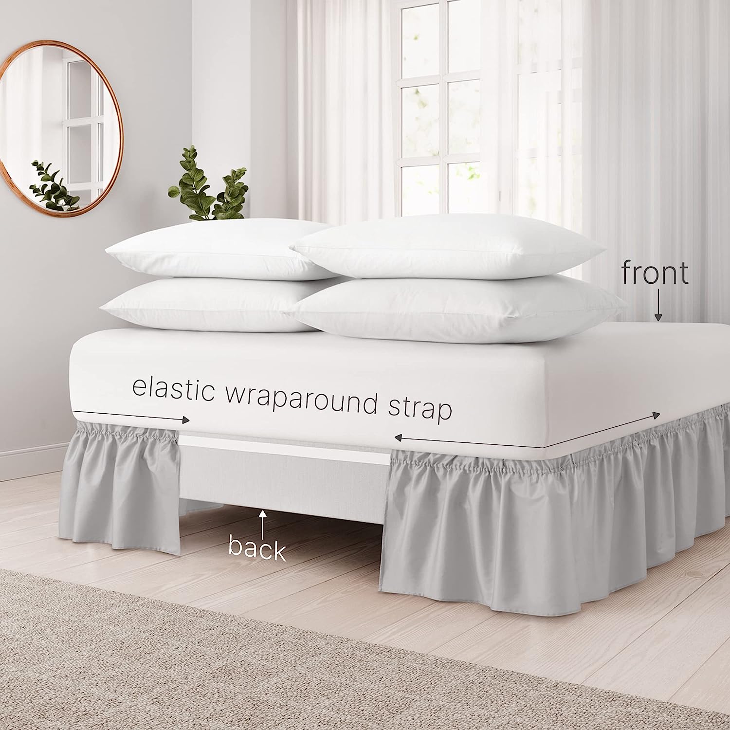 Ruffled Elastic Wrap Around Bedskirt 12 Inch Drop - Light Gray