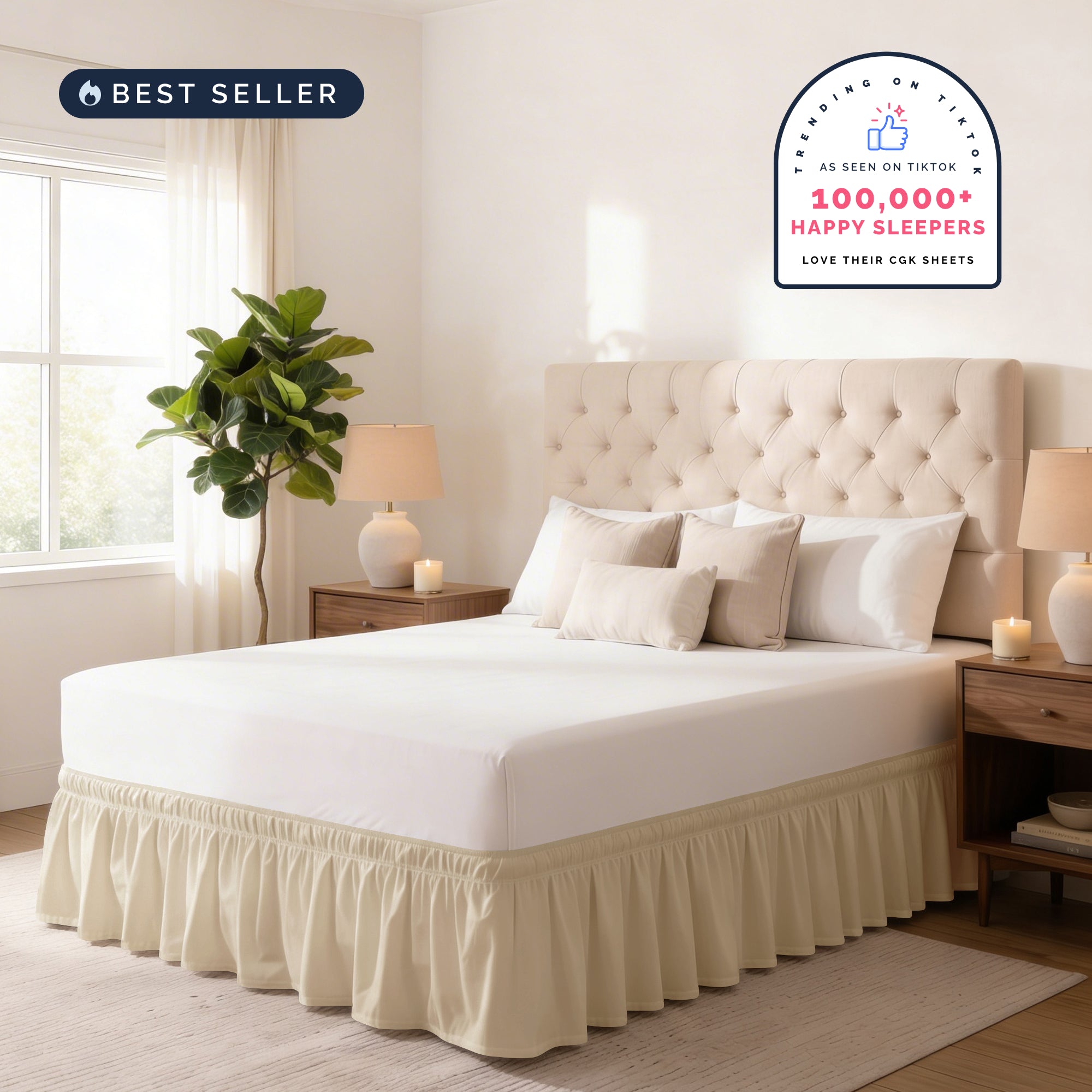 Ruffled Elastic Wrap Around Bedskirt 15 Inch Drop