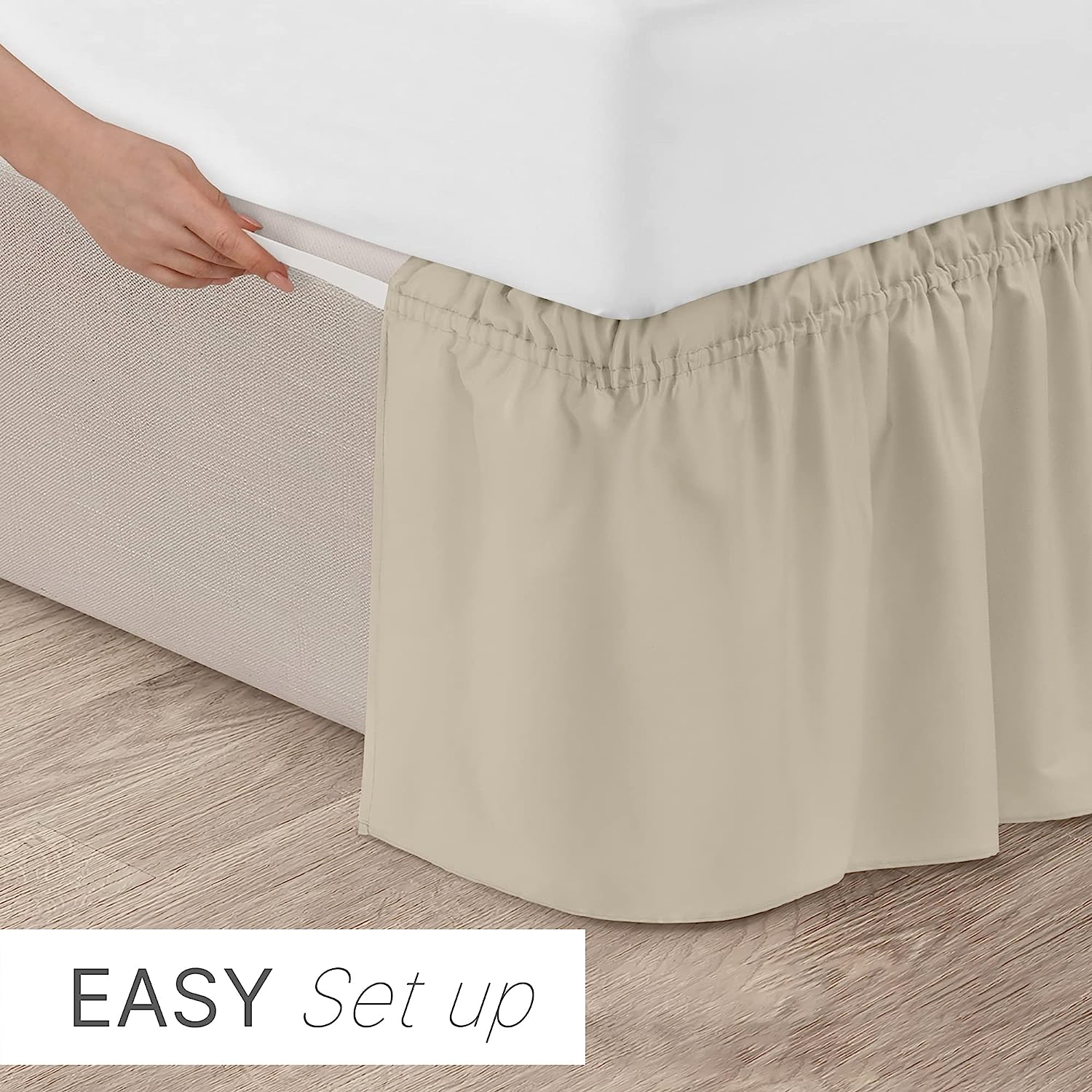 Ruffled Elastic Wrap Around Bedskirt 12 Inch Drop - Cream