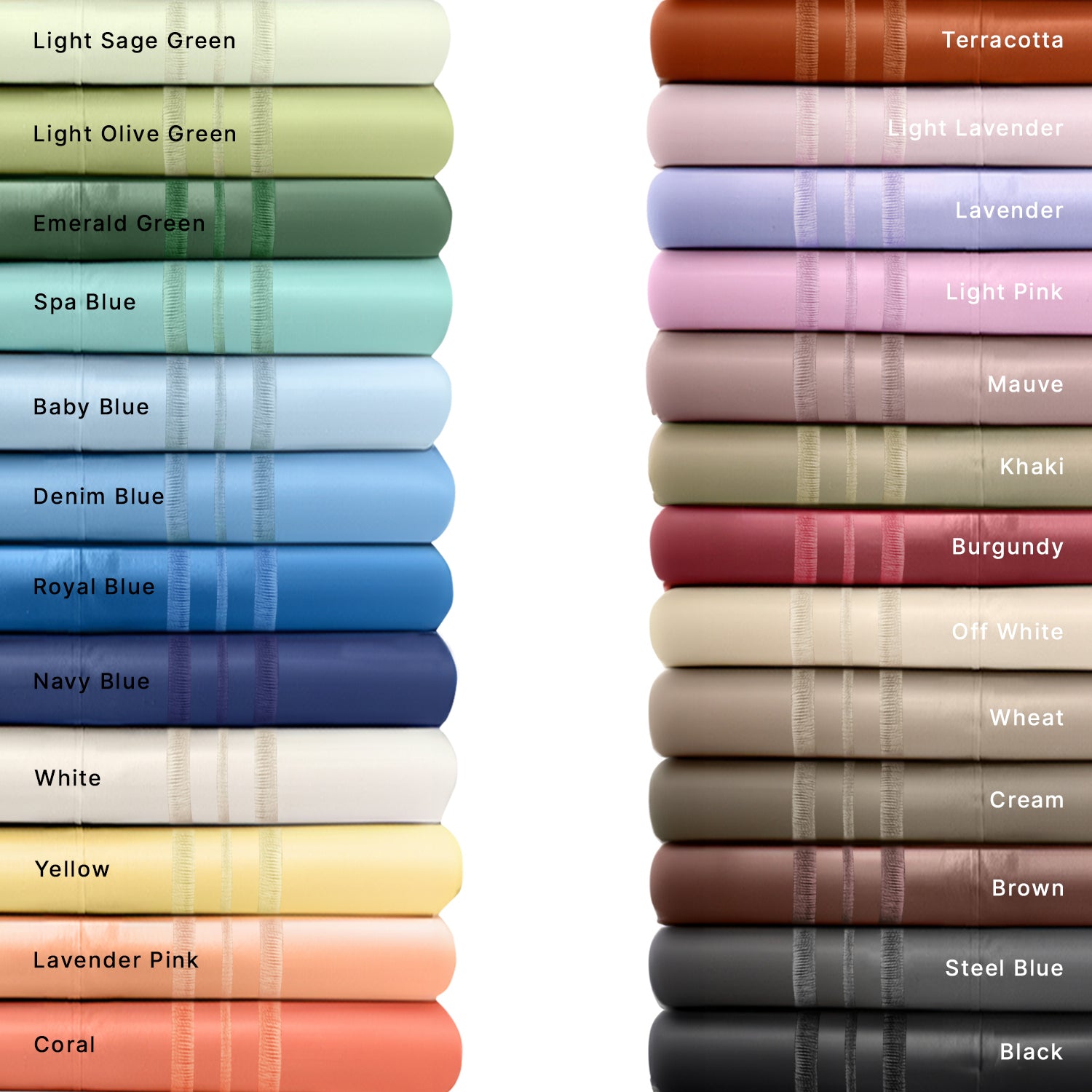 Stacks of sheets showing all color options